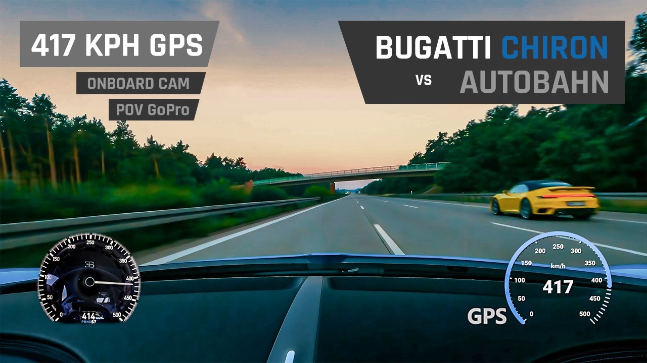 Bugatti Chiron on Autobahn - 417 KPH (GPS) On-Board CAM | POV GoPro